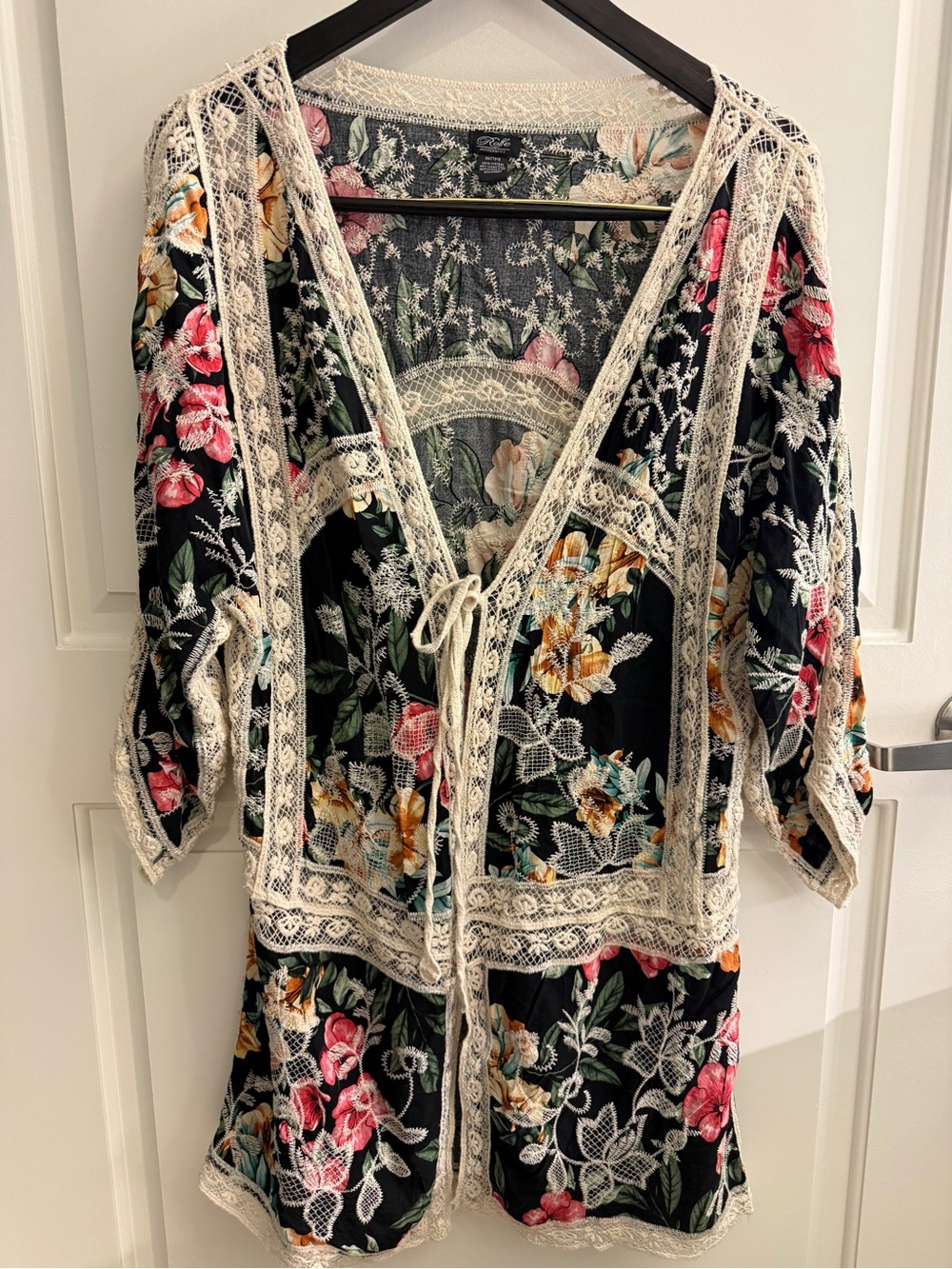 Boho Floral Lace Kimono Cardigan Duster Festival Cottagecore Medium Beach